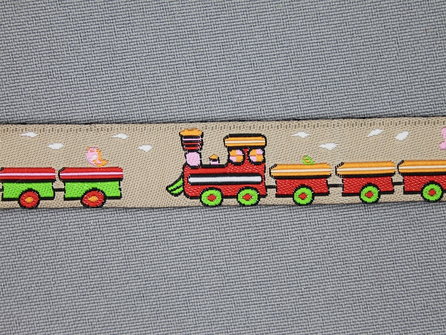 Kinderband 17mm beige - treinwagonnetje 