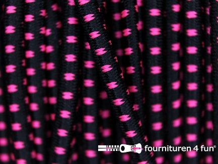 Elastisch koord 2,5mm zwart - neon roze - blokjespatroon