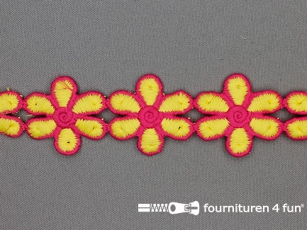 Bloemenkant 32mm fuchsia - geel