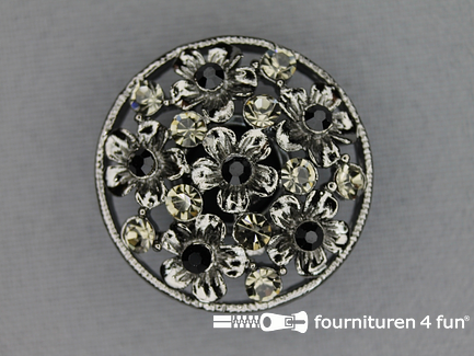 Design knoop 27mm bloemetjes zwart zilver