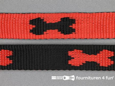 Geweven halsband - botjes - 25mm - rood / zwart