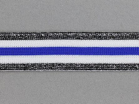Gestreept band lurex 24mm zwart - wit - blauw
