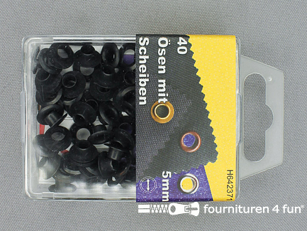 Ringen en schijven - 5mm - zwart brons - navulling zonder gereedschap - 40 stuks