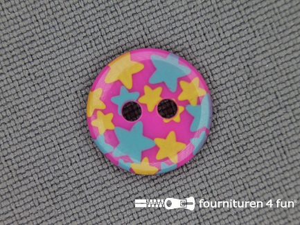 Kinder knoop 12mm ster roze - blauw - geel