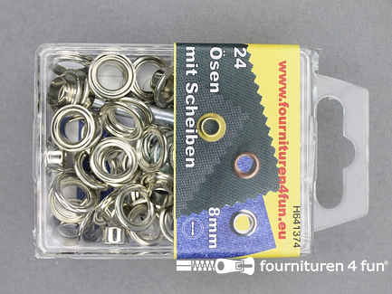 Ringen en schijven - 8mm - zilver - 24 stuks