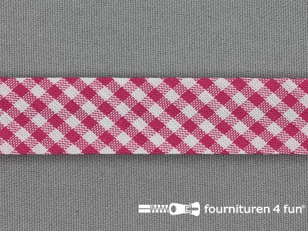 Print bias fuchsia roze wit geruit