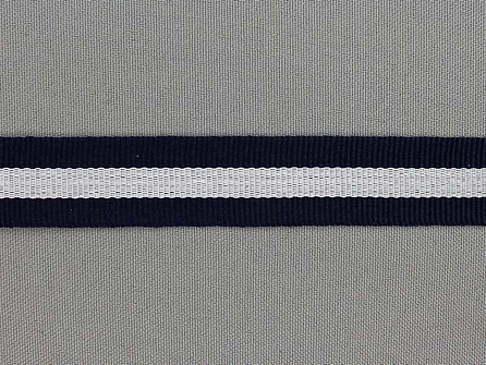 Ripsband met strepen 20mm marine blauw - wit