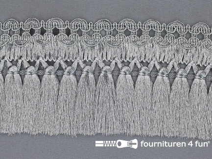 Zilver franje met kwasten 85mm