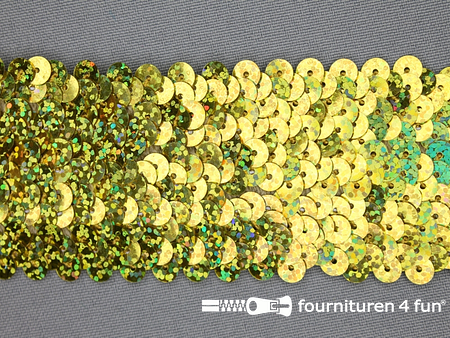 Kaart 20 meter elastische pailletten band 46mm hologram goud