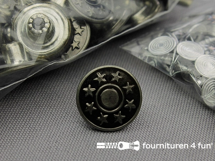Jeansknopen - 17mm - zwart zilver- ster - 100 stuks