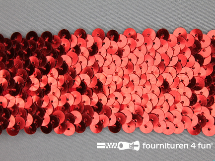 Kaart 20 meter elastische pailletten band 46mm rood