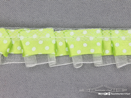 Plisse band 20mm lime groen-wit gestipt