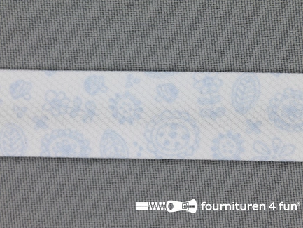 Print biasband bloemen zacht blauw