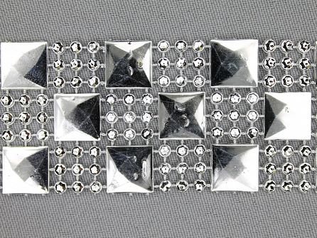 Strass band 35mm vierkantjes - rondjes zilver