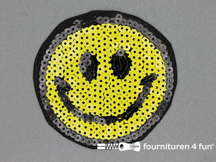 Pailletten applicatie 85mm rond smiley