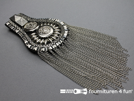Steampunk schouder epaulet 100x70mm zilver
