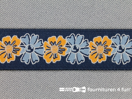 Folklore band 16mm oranje - blauw
