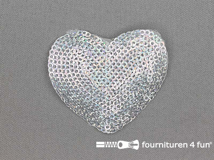 Pailletten applicatie hart 55x50mm hologram zilver