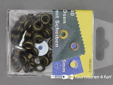 Grootverpakking - 5 doosjes ringen en schijven - 5mm - geel brons - 40 stuks