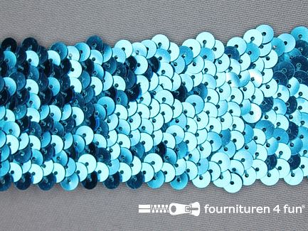 COUPON 5,55 meter (3 stukken, 2,55 + 2 + 1 meter) Elastische pailletten band 46mm aqua blauw