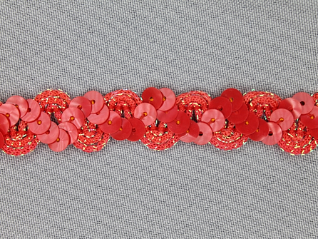 COUPON 7,4 meter (2 stukken, 5,75 + 1,65 meter) Pailletten band 14mm rood
