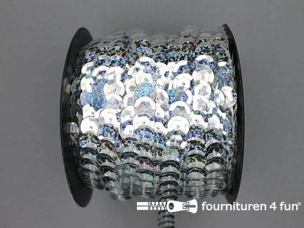 Rol ca. 50 meter pailletten band 10mm glitter zilver met hologram