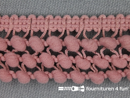 COUPON 22,35 meter (3 stukken, 14,6 + 5,6 + 2,15 meter) Mini bolletjesband 24mm donker oud roze