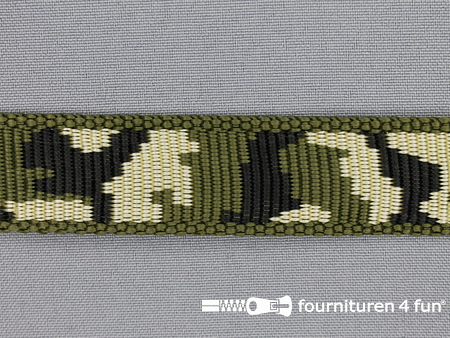 Geweven halsband - camouflage - 25mm - legergroen / zwart