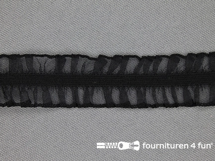 Elastisch ruche band 20mm dubbel zwart