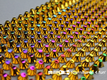 Strass band 95mm spikes multicolor - goud