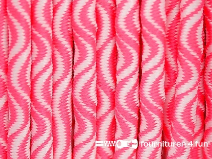 Elastisch koord 3mm wit - neon roze golfjes