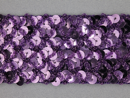 Pailletten band 40mm donker paars met ruitjes draad