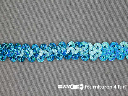 Elastische pailletten band 12mm hologram aqua blauw