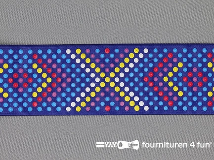 Elastiek met stippen - 40mm - blauwe band met multicolor stippen