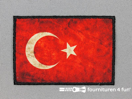 Stoere applicatie 80x54mm Turkse vlag - vintage