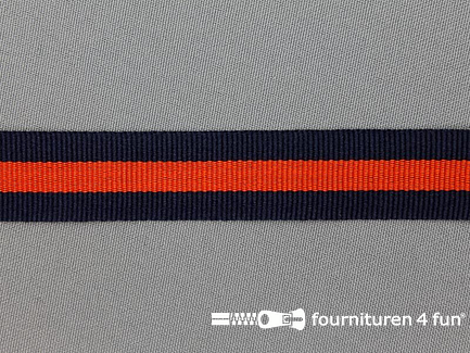 Ripsband met strepen 20mm marine blauw - oranje