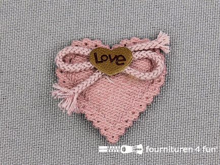 Quilt applicatie 30x28mm hartje "Love" - roze
