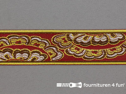 Brokaat band 32mm bordeaux - goud