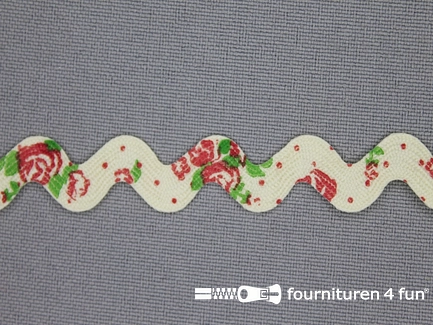 Zigzag band vintage roosmotief 13mm ecru