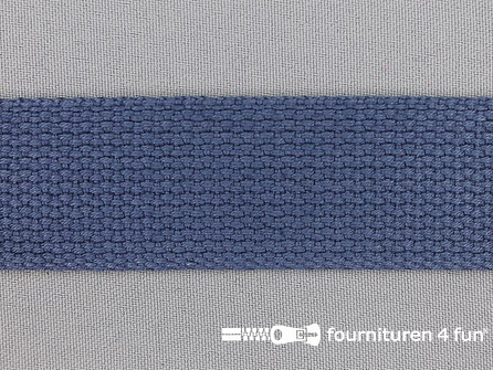 Katoen-look tassenband 32mm staal blauw