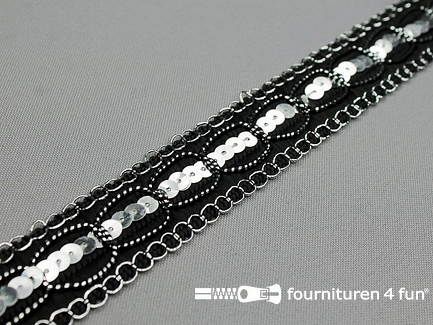 COUPON 17,8 meter (2 stukken, 4,4 + 13,4 meter) Party band 28mm zilver - zwart