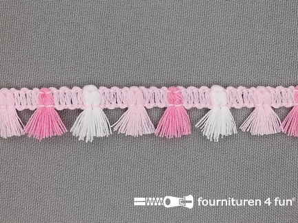 Klosjes franje 15mm roze - wit
