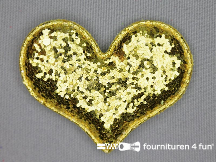 Pailletten applicatie 63x48mm donker goud hartvormig kussentje