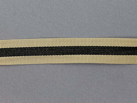 Ripsband met strepen 20mm beige - zwart