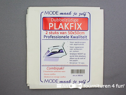 Plakfix - dubbelzijdig -  2 stuks van 50x50cm - Combipak - dunne stoffen + medium en stevige stoffen