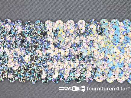 Kaart 20 meter elastische pailletten band 46mm hologram zilver