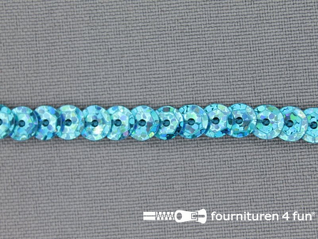 COUPON 10 meter (2 stukken, 5,1 + 4,9 meter) Pailletten band 6mm glitter aqua blauw met hologram