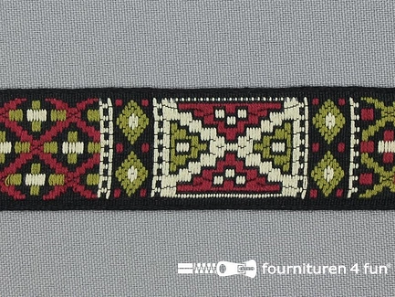 Indianenband 26mm bordeaux - olijf - zwart