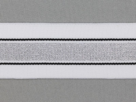 Elastiek met zilveren streep wit - zwart 40mm