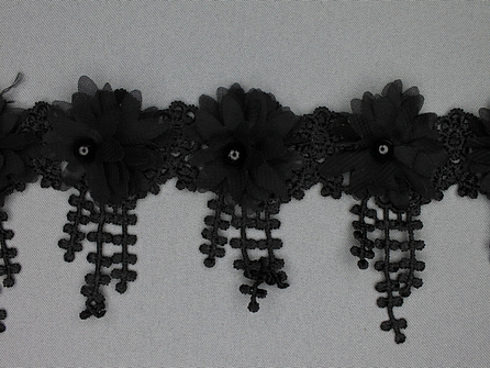 Bloemen franje 90mm zwart